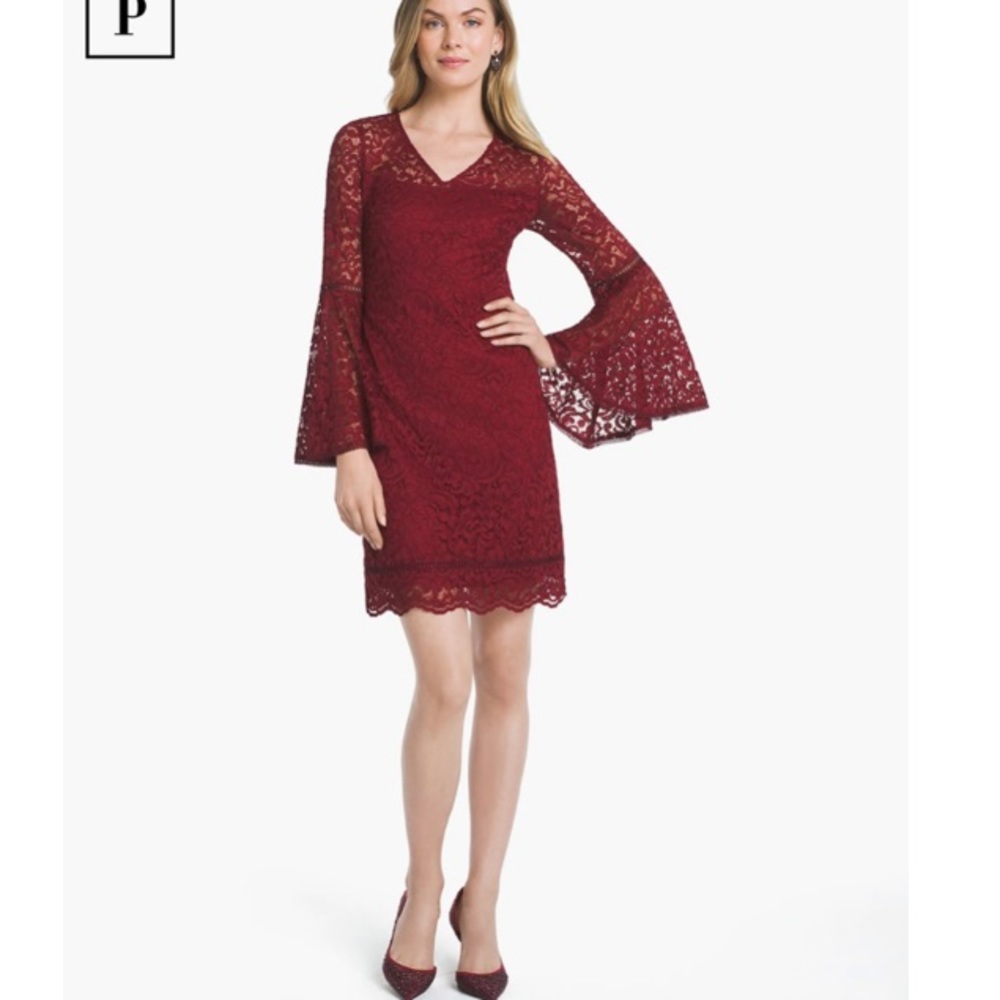 🍷WHBM🍷 PETITE BELL-SLEEVE LACE SHIFT DRESS🍷 - Picture 1 of 11